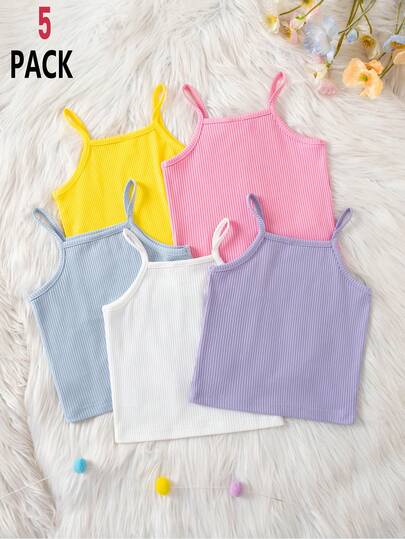 SHEIN Elladie kids توب صيفي أساسي بدون أكمام ذو لون أحادي مُحبك للفتاة الصغيرة