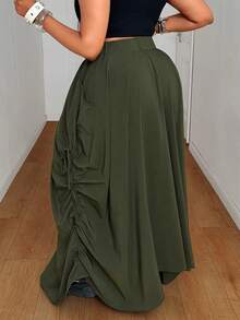 Maweii Plus Size Women Solid Color Casual Versatile Date & Outing Skirt - Green - View 2
