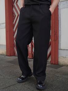 LEOGASHI LEOGASHI Men's Plain Color Crease Resistant Straight Leg Dress Pants - Black - View 6