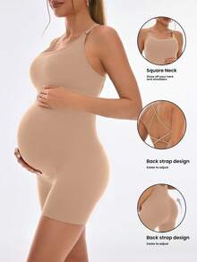 SHEIN Maternity Solid Color Tight Double-Layer Casual Jumpsuit - Apricot - View 6