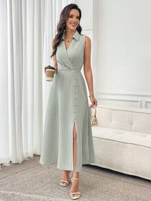 Miaspire Women's Elegant Commuter Solid Color Sleeveless Split Dress, Summer Women Clothing Dress Women's Summer Dresses One Piece Dress Summer Long Women Elegant Outfits Women's Dress Formal Wear,Summer Outfit For Women, Vacation Dresses,Work Outfits For Women,Summer Dresses For Women - Pastel Green - View 5