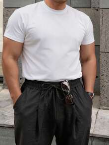 DAZY Plus Size Men's Solid White Crew Neck Short Sleeve T-Shirt, Summer - White - View 4