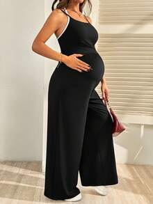SHEIN 孕妇休闲阔腿连体裤 - 黑色 - 查看 7