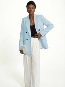 Aveloria Modichic 女士简约优雅通勤披肩领双排扣西装外套 - 淺藍色 - 查看 6