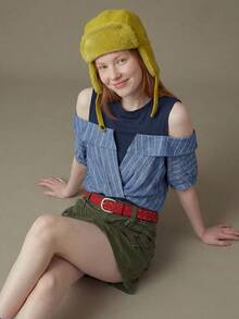 Áo thun nữ kẻ sọc trễ vai, trang phục mùa hè 2 trong 1 gồm áo trễ vai và áo nữ, áo mùa hè, áo denim, phong cách độc đáo. - Nhiều màu - Xem 2
