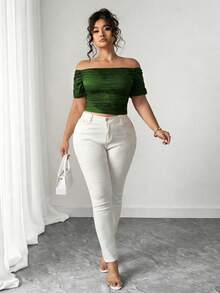 Elenzga Off-Shoulder Ruched Tie-Dye Short Sleeve Plus Size T-Shirt - Multicolor - View 4
