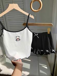 Comfortcana Bộ 2 món gồm áo hai dây và quần short đen dành cho nữ, trang phục mùa hè thời trang. - màu đen - Xem 6