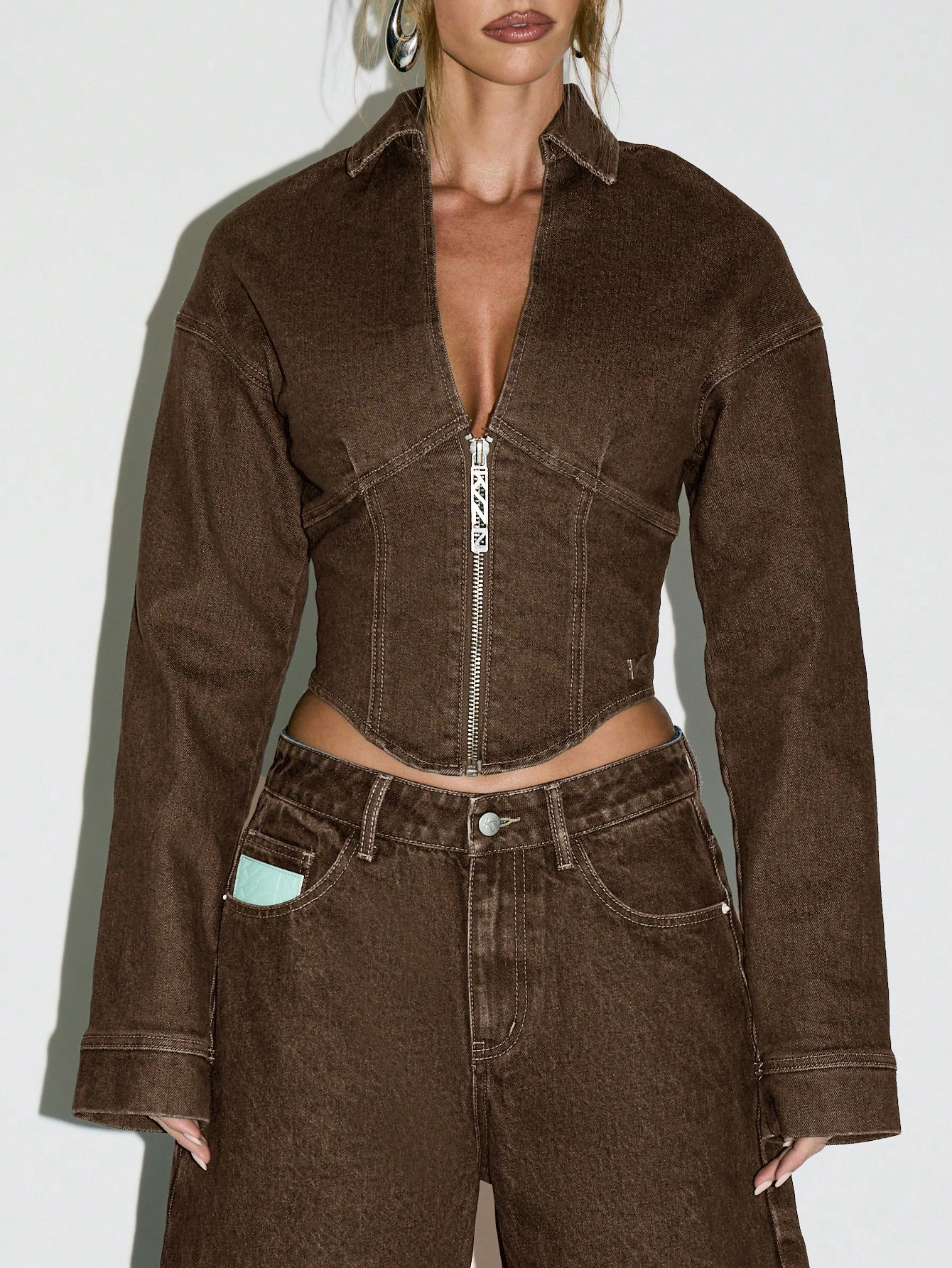 KIZN Cropped Denim Jacket With Front Zip