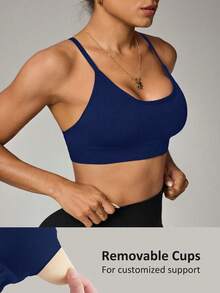 Easithlete Women's Seamless Black Sports Bra - Navy Blue - View 2