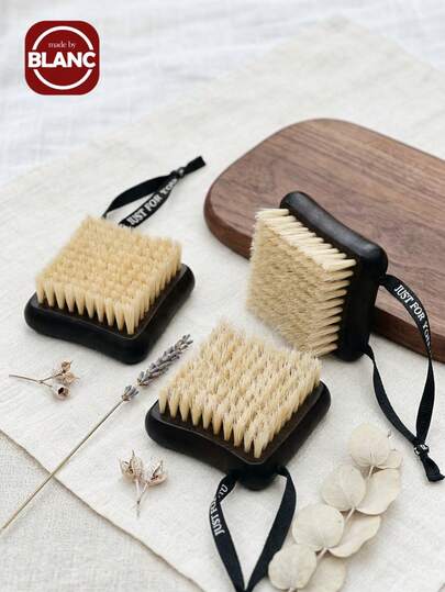 Madebyblanc 1支软硬两用沐浴刷，天然柔软去角质刷，适用于干性肌肤，天然鬃毛身体磨砂工具，促进血液循环，柔软有弹性，适合卧室、浴室和户外使用。
