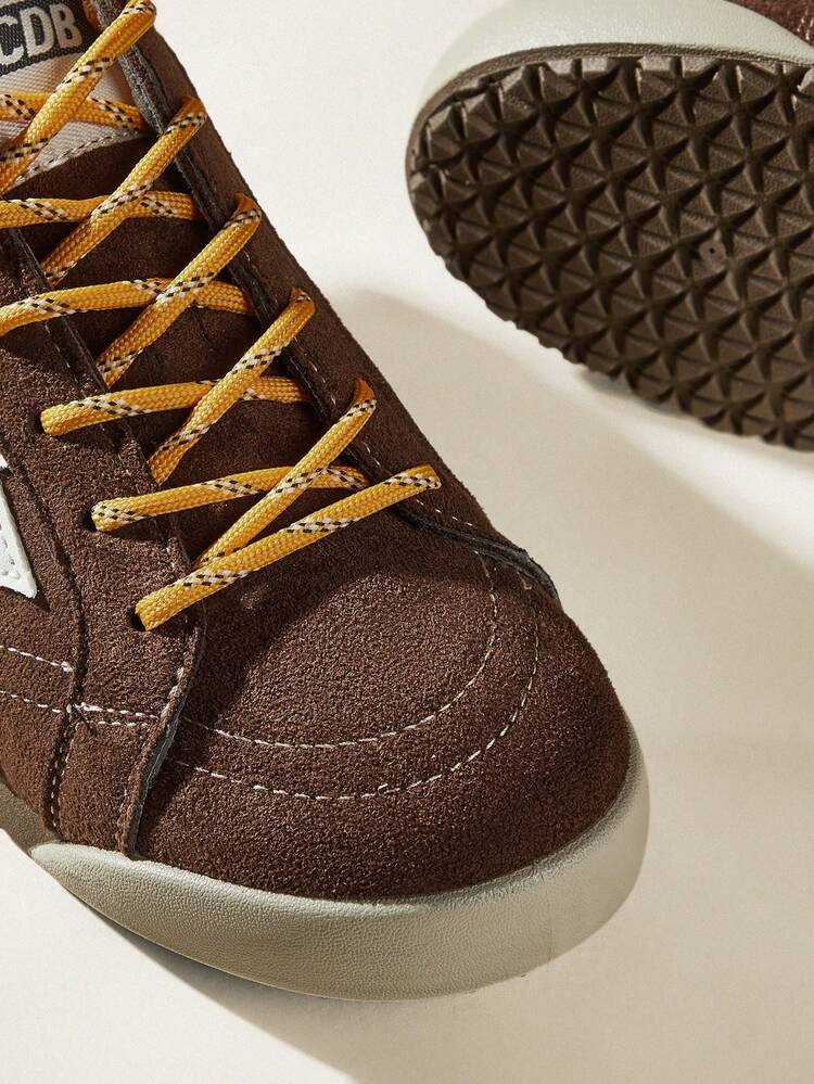 CUCCOO EASI Women's Shoes Color Matching Design Lace-Up Round Toe Flat Bottom Casual Sports Shoes Casual Style Imitation Suede PU Leather Dark Brown Casual Sports Shoes Daily Outdoor Sports And Leisure