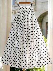 Franclia Váy nữ chấm bi dáng xòe cạp cao kiểu dáng thanh lịch mới năm 2026, váy công sở lấy cảm hứng từ phong cách vintage. - trắng - Xem 3
