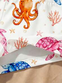 Young Girl Ocean Creature Print T-Shirt And Shorts Set, Casual Vacation Outfit - Hot Pink - View 8