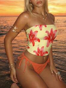 Sundraya Top bandeau con estampado floral para mujer, de moda y versátil para citas y salidas - Multicolor - Ver 4