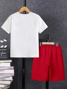 Bộ 2 món đồ chơi trẻ em phong cách thường ngày, sáng tạo, in hình bóng cầu thủ bóng đá với họa tiết chấm mực, áo thun và quần short, thoải mái để mặc hàng ngày vào mùa xuân, hè và thu. - Nhiều màu - Xem 2