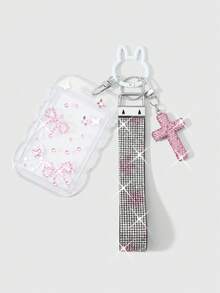 ROMWE Kawaii 1 Dây đeo cổ tay bằng nylon hình thánh giá đính đá lấp lánh, phong cách sinh viên Hàn Quốc, dễ thương và sáng tạo, đính đầy kim cương và ngôi sao, kiểu dáng ngôi sao, 'Tự làm trang sức kim cương', tặng kèm 1 miếng dán nơ hình bướm hoạt hình đính đá, 1 bao đựng thẻ ren trong suốt bằng acrylic, bao đựng thẻ dọc, bao đựng thẻ sinh viên, bao đựng thẻ du lịch, bao đựng thẻ tín dụng, bao đựng thẻ ngôi sao, móc khóa hình thỏ sơn màu, phụ kiện túi xách, mặt dây chuyền, thích hợp cho nhân viên văn phòng, sinh viên, người thích tiệc tùng, mặc hàng ngày, quà tặng ngày lễ. - Màu hồng - 122 - Xem 8