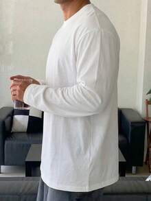 DAZY Plus Size Men's Solid White Long Sleeve T-Shirt, Spring - White - View 6
