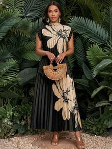 SHEIN Lady Đầm xếp ly in hoa thanh lịch dành cho nữ, thích hợp cho mùa hè. - Nhiều màu - Xem 1