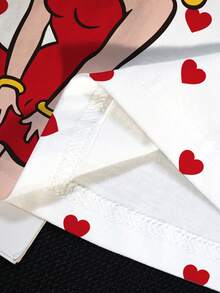 Betty Boop x SHEIN Áo thun tay ngắn cổ tròn in họa tiết tối giản cỡ lớn - trắng - Xem 6