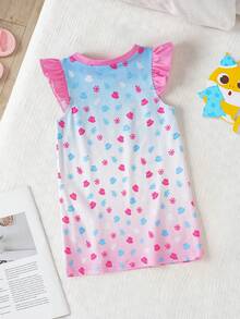 BABY SHARK X SHEIN Áo ngủ tay bồng in hình hoạt hình cho bé gái - Hồng - Xem 2