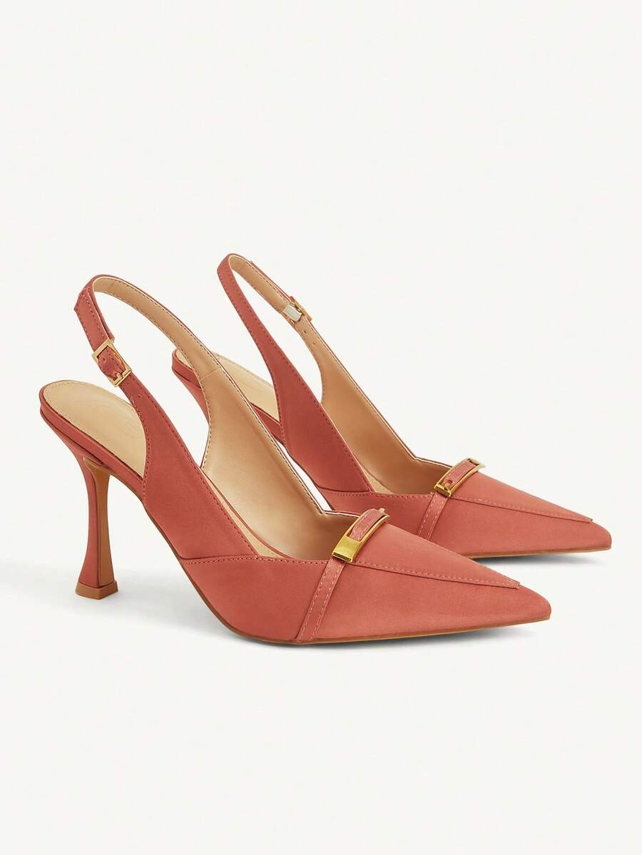 CUCCOO CHICEST Giày cao gót nữ thời trang màu mơ, kiểu dáng cơ bản, thanh lịch với chi tiết kim loại trang trí. - Núi lửa đỏ - Xem 1