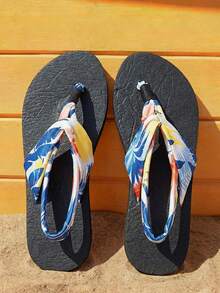 Grefit 2026 Rhinestone Thick-Sole Flip Flops | Summer Outdoor Comfortable Soft Bottom Non-Slip | Thick Sole Heighten Leg Flattering Beach Holiday Photo Prop, Multiple Colors (Asymmetrical Print Pattern) Beach Outfit Flip Flops - silk scarf - View 1