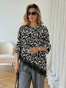 EMERY ROSE Áo thun nữ màu trơn, vạt áo bất đối xứng, phối ren, kiểu dáng thường ngày, đa năng, thích hợp mặc đi nghỉ mát, hè, xuân, nghỉ xuân và nhiều dịp khác, bao gồm váy đi biển, áo sơ mi thường ngày, áo khoác ngoài và áo mùa hè. - Nhiều màu - Xem 7