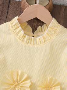 2pcs Tween Girls 3D Decor Cap Sleeve Top And Pants Set - Yellow - View 5