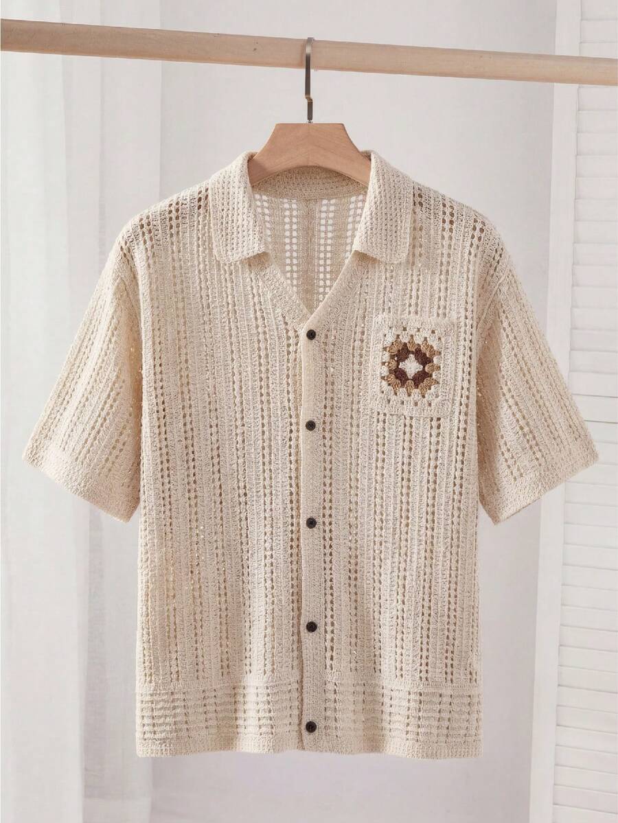 Manfinity Unisex Áo len nam mùa hè kiểu dáng thường ngày, khoét lỗ - trắng - Xem 1