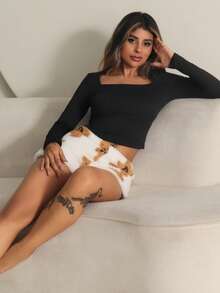 Rayane Ketlyn Pantaloncini casual da donna con stampa orsetto, autunno/inverno - Bianco - Visualizzare 6