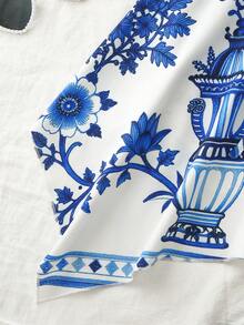 Trelyra 女士露背蝴蝶结下摆印花上衣 - 藍色 - 查看 5