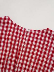 Ellevyn Vestido de línea A con cintura ceñida a cuadros rojos - Rojo y blanco - Ver 8