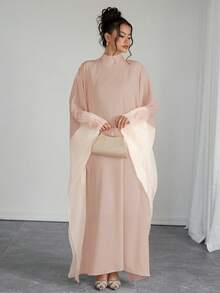 SHEIN Raffinéa Đầm nữ thanh lịch màu trơn cổ đứng tay loe dáng rộng - Hồng - Xem 7