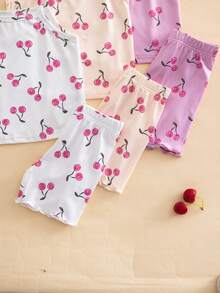 Genkimix Kids Bộ đồ lót 3 món mùa xuân/hè cho bé gái: áo hai dây và quần short, trang trí nơ thêu, nhiều màu sắc. - Nhiều màu - Xem 6