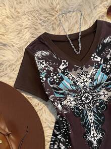 Glimmora 女士休闲十字印花T恤，夏季 - 彩色 - 查看 6