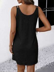 Vestido de tirantes corto de unicolor casual para mujer, de verano - Negro - Ver 2