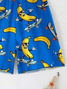 SHEIN Tween Boy Casual BANANA Print Loose Fit Beach Pants, Suitable For Summer, Beach, Outdoor, Swimming - Multicolor - View 5