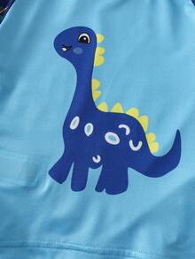 2-Piece Baby Boys Pajamas Set,Navy And White Cartoon Dinosaur Print Summer Shorts & Raglan Short Sleeve Loungewear,Soft Knit Cute Nightwear For Work - Blue - View 7