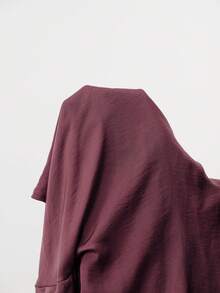 Aalyst Women's Solid Color Asymmetric Shoulder Exposed Shoulder Asymmetrical Neckline Short Sleeve Waist Metal Buckle Decor Tie Blouse, Elegant French Retro Formal Office Commute Casual Holiday Afternoon Tea Street Style Minimalist Versatile, Spring/Summer New Arrival Women's Tops And Blouses Women's Short Sleeve Tops Blouse With Garterized Waist For Women Women's Tops - Maroon - View 6