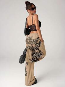 SHEIN ICON Punk Positioning Print Oversized Casual Low-Waist Pants - Khaki - View 4