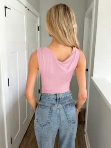 Sydney Algeri Metal Decor Ruched Bodysuit, Casual & Versatile, Spring/Autumn - Pink - View 2