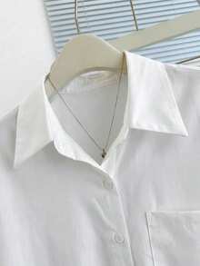 Resyla 女士蓝色插肩袖口袋休闲通勤衬衫，春夏女式衬衫，女士休闲衬衫，无袖衬衫，白色女式衬衫，可爱女式衬衫，休闲女式衬衫，白色无袖上衣，翻领女式衬衫，女士上衣，女士Polo衫 - 白色 - 查看 5