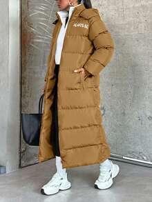 EURMUSE Hooded Keeping Warm Long Padded Coat - Camel - View 5