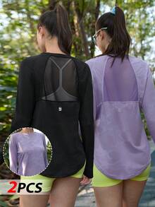 SHEIN In My Nature t-shirt de sport à manches longues, respirant et décontracté pour femmes, printemps/été - Multicolore - Voir 4