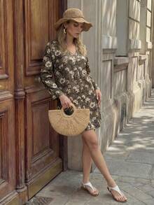 Hansera Women's Loose Printed Green Midi Vacation Dress - Green - View 1