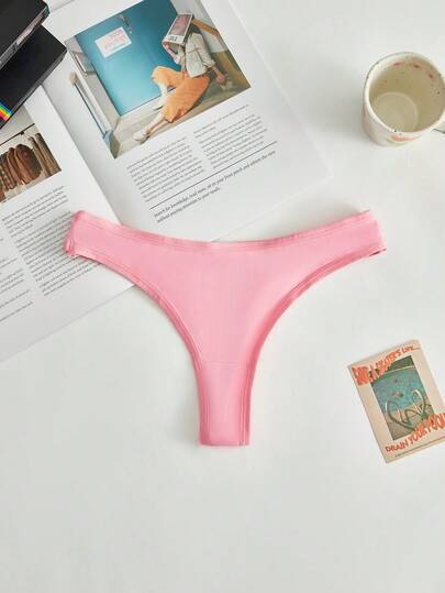 Pink High Elasticity V-Shape Solid Color Minimalist Daily Wear Sweet Cute Women's Thong Underwear For Women G String Panties For Ladies Thong Gstring Panties Gstring For Ladies