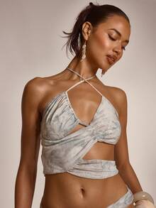 MUSERA 吊带褶皱镂空系带露背上衣套装（仅上衣）可爱春夏性感外出海滩度假蜜糖潮汐 - 彩色 - 查看 2