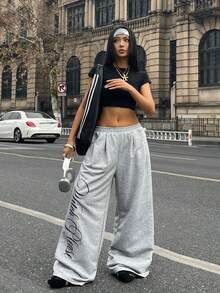 Coolane 女士秋季街头风休闲复古灯芯绒纹理长裤 - 灰色 - 查看 5