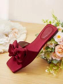 CUCCOO HITCHD Bow Simple Versatile Temperament Comfortable Fashion Generous Commuter Holiday Beach Flat Sandals Summer Shoes Wedding Shoes Bride Shoes - Burgundy - View 6
