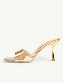 CUCCOO CHICEST Giày sandal cao gót nữ, sandal hở mũi vuông kiểu Pháp thanh lịch, sandal đính gương kẻ caro vàng, sandal gót nhọn kiểu mule, giày dự tiệc tối cho nữ. - Vàng - Xem 5